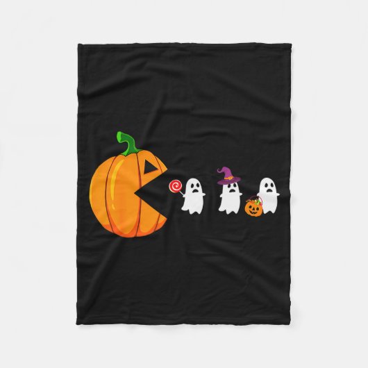 Halloween Gamer Pumpkin Eating Ghost Costume Men B Fleece Deken (Voorkant)