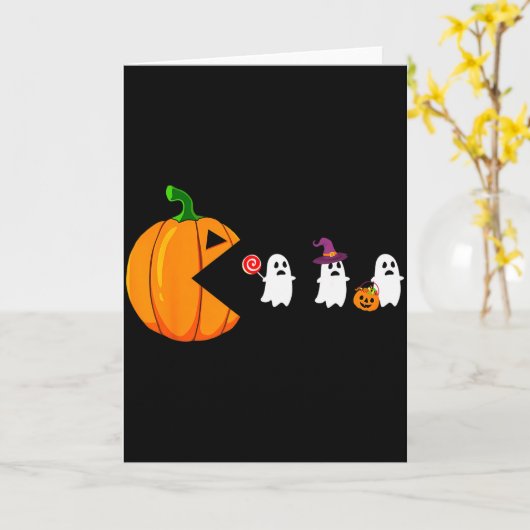 Halloween Gamer Pumpkin Eating Ghost Costume Men B Kaart (Gele Bloem)