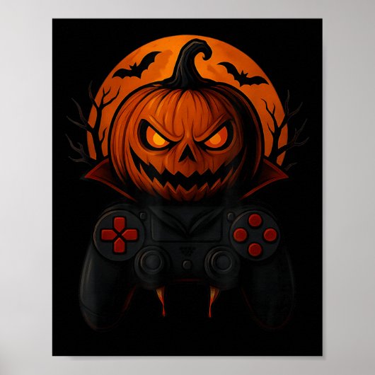 Halloween Gaming Controller Soky Pumpkin Gamer Boy Poster (Voorkant)