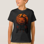 Halloween Gaming Controller Soky Pumpkin Gamer Boy T-shirt (Voorkant)