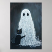 Halloween geest bedekt met garen en zwarte kat poster (Voorkant)
