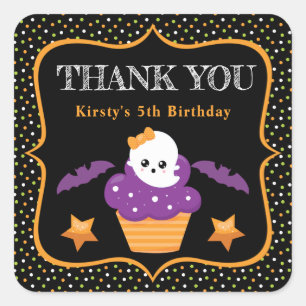 Halloween Geest Cupcake & Stippen Verjaardag Vierkante Sticker