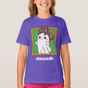 Halloween Geest Cute Zwarte Kat in Strik Aangepast T-shirt
