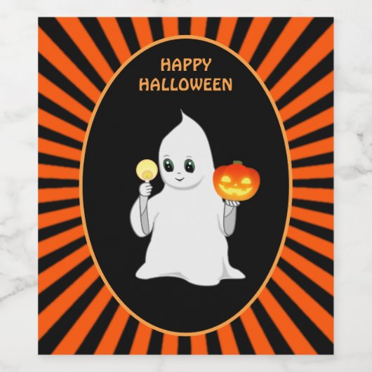 Halloween geest en pompoen wijn etiket (Enkel label)