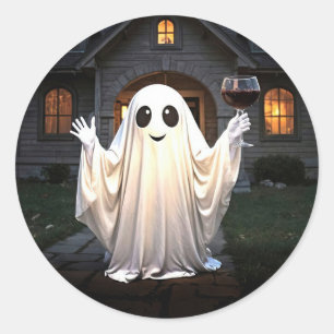 Halloween Geest en Wijn Ronde Sticker