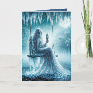 Halloween geest eten van een ijsje kegel kaart