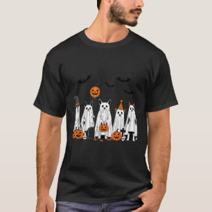 Halloween Geest Honden Mooie Pompoen Cartoon Ontwe T-shirt