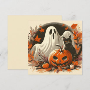 Halloween Geest, Jack-'o-lantern en Zwarte Kat Kaart