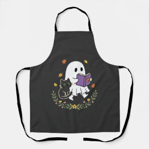 Halloween Geest Kat Leest Boek Bloemendesign_1 Schort