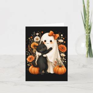 Halloween Geest Knuffelende Zwarte Kat Pompoen Blo Kaart