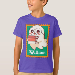 Halloween Geest Lezen Boek Boekachtige Naam Stempe T-shirt