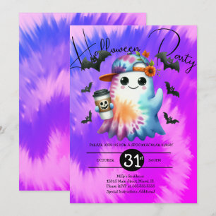 Halloween Geest Neon Feest Tie Dye Hand Getekend Kaart