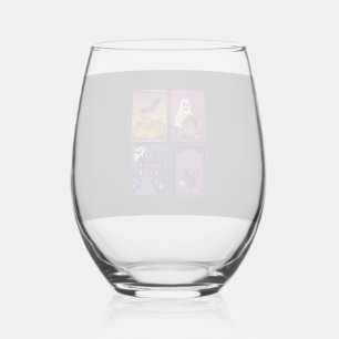 Halloween Geest Pompoenen Zwarte Kat Spookhuis B Wijnglas Zonder Voet