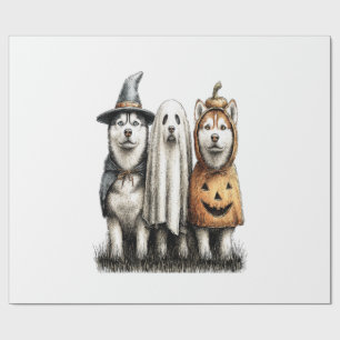 Halloween Geest Siberische Husky Hond Cadeaupapier