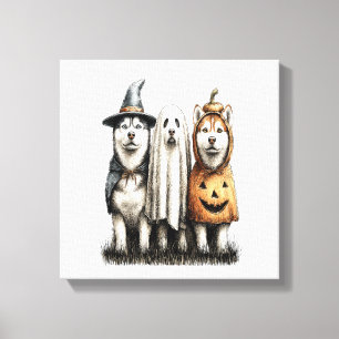 Halloween Geest Siberische Husky Hond Canvas Afdruk