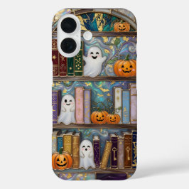 Halloween Geest Telefoonhoes Pompoen Boekenplank C iPhone 16 Hoesje