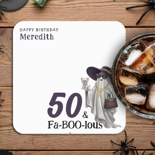 Halloween Geest Vrouw Fabelachtige 50e Verjaardag Vierkante Kartonnen Onderzetter