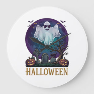 Halloween Geest Zonnebril Paarse Maan Kerkhof_1 Grote Klok