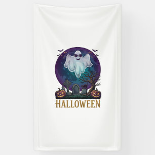 Halloween Geest Zonnebril Paarse Maan Kerkhof_1 Spandoek
