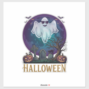 Halloween Geest Zonnebril Paarse Maan Kerkhof_1 Sticker