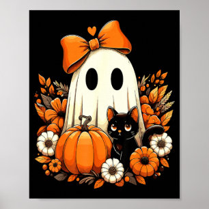 Halloween Geest Zwarte Kat Bloemig Groovy Poster