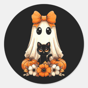 Halloween Geest Zwarte Kat Groovy Ronde Sticker