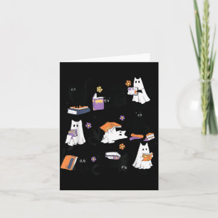 Halloween Geest Zwarte Kat Leest Boek Kostuum Kaart