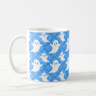 Halloween-geesten op blauwe ruit koffiemok