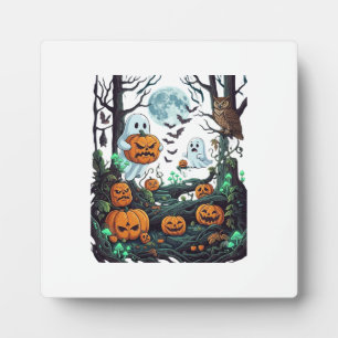 Halloween Geesten Verschrikkelijke Pompoenen Uil V Fotoplaat