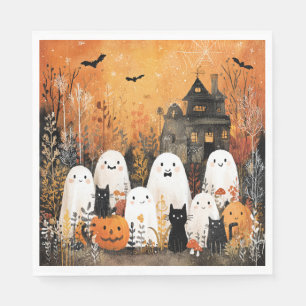 Halloween geesten, zwarte katten en vleermuizen, servet