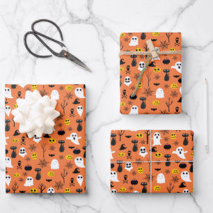 Halloween Geesten Zwarte Katten Spinnenwebben Pret Inpakpapier Vel