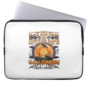 Halloween Gelukkig Vissen Zwarte Katten Pompoenen Laptop Sleeve