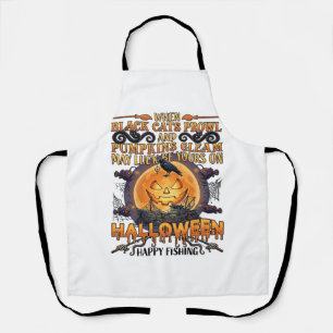 Halloween Gelukkig Vissen Zwarte Katten Pompoenen Schort