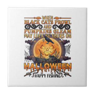 Halloween Gelukkig Vissen Zwarte Katten Pompoenen Tegeltje