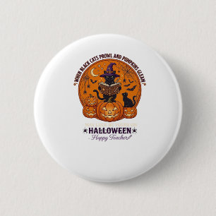 Halloween Gelukkige Leraar Zwarte Kat Heksenhoed P Ronde Button 5,7 Cm