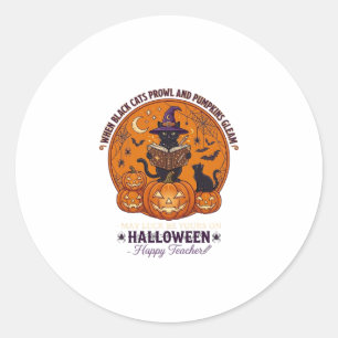 Halloween Gelukkige Leraar Zwarte Kat Heksenhoed P Ronde Sticker