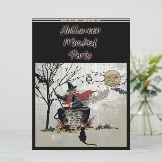 Halloween Gemaskerde Feestheksenketel Kaart (Staand voorkant)