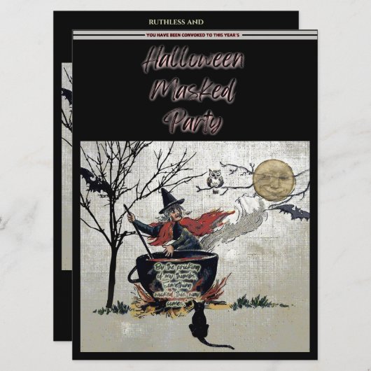 Halloween Gemaskerde Feestheksenketel Kaart (Voorkant / Achterkant)