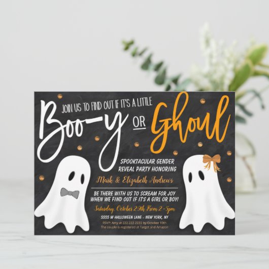 Halloween Gender onthulling Ghost Uitnodiging (Staand voorkant)