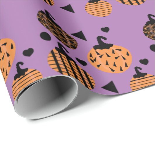 Halloween Geometric Confetti Pumpkins Cadeaupapier (Rol Hoek)