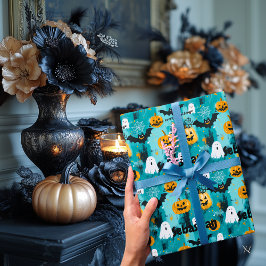 Halloween gepersonaliseerd met pompoenen en geeste cadeaupapier