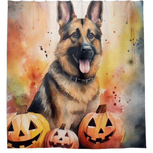 Halloween German Shepherd met pompoenen eng Douchegordijn (Voorkant)