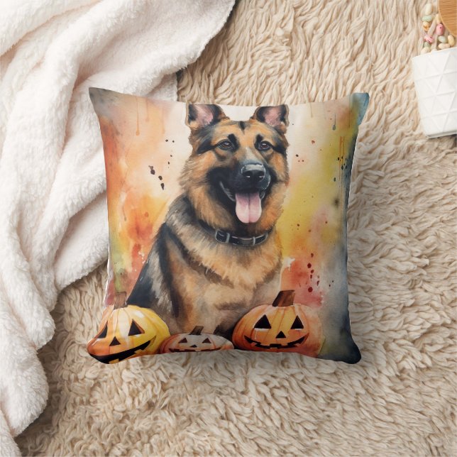 Halloween German Shepherd met pompoenen eng Kussen (Deken)