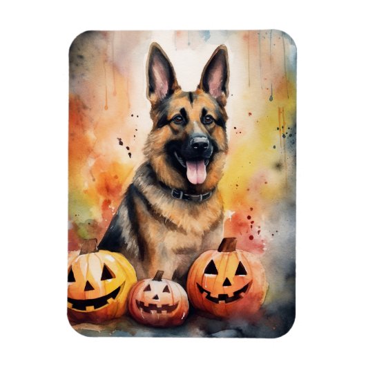 Halloween German Shepherd met pompoenen eng Magneet (Verticaal)