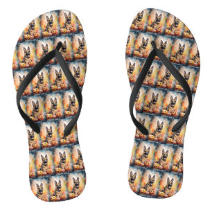 Halloween German Shepherd met pompoenen eng Teenslippers
