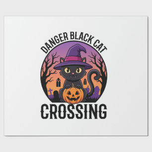 Halloween Gevaar Zwarte Kat Kruist Cadeaupapier