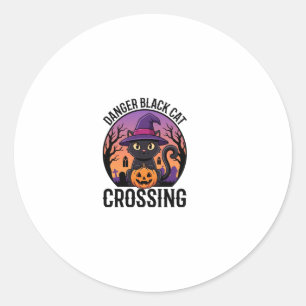 Halloween Gevaar Zwarte Kat Kruist Ronde Sticker