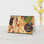 Halloween Gezichten - Art Deco Kaart (Gele Bloem)
