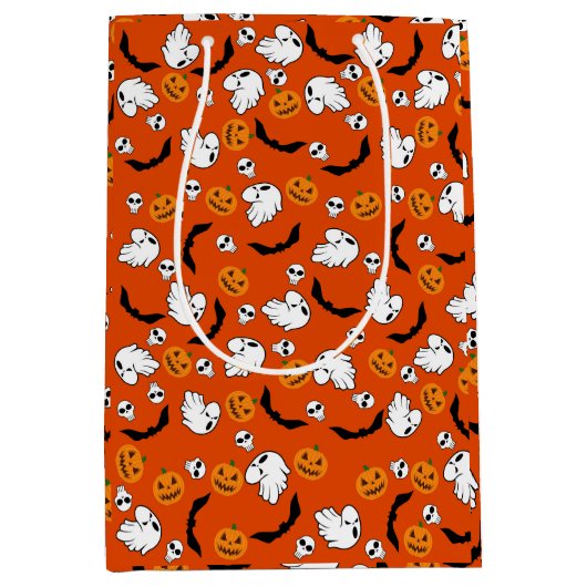 Halloween Ghost Bats Skull Pumpkin Medium Cadeauzakje (Voorkant)