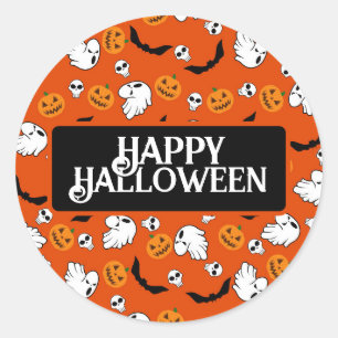 Halloween Ghost Bats Skull Pumpkin Ronde Sticker